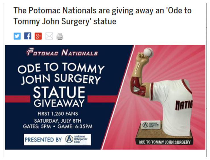 MLB公式動画サイト「Cut4」もナショナルズ傘下1Aポトマックによる“トミー・ジョン手術”人形無料配布を報道（写真はスクリーンショット）