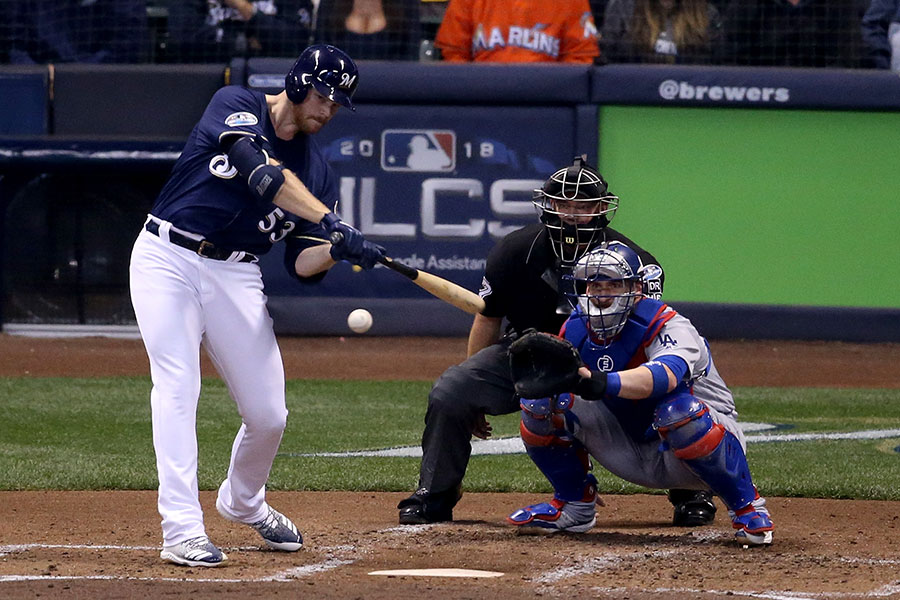本塁打を放ったブルワーズ・ウッドラフ【写真：Getty Images】