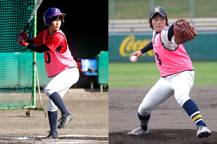 11月の入団テストを受けていた竹内聖賀（左）、米田咲良【写真提供：日本女子プロ野球リーグ】