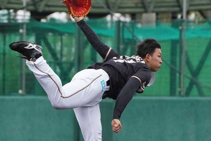 紅白戦に登板した日本ハム・柿木蓮【写真：荒川祐史】