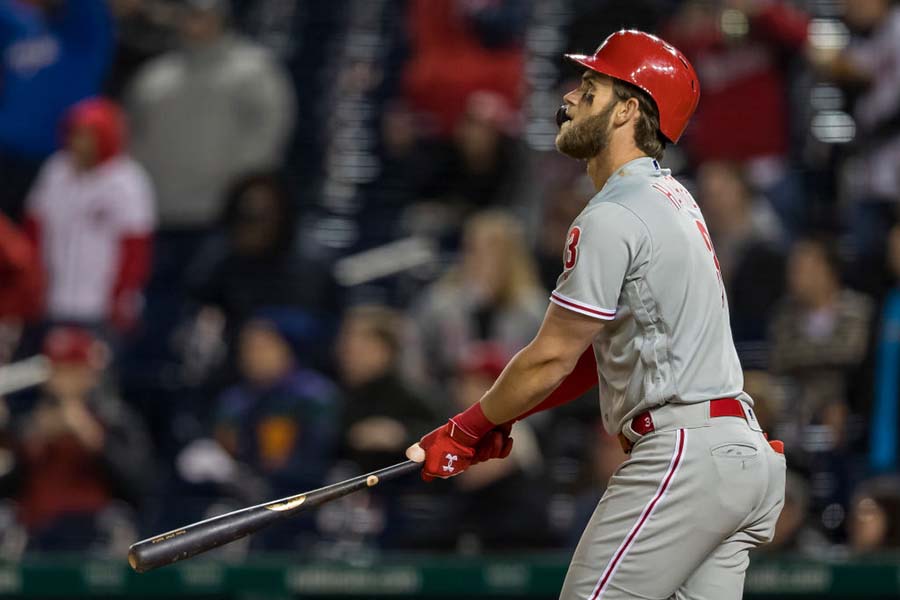 古巣ナショナルズ戦で本塁打を放ったフィリーズのブライス・ハーパー【写真：Getty Images】