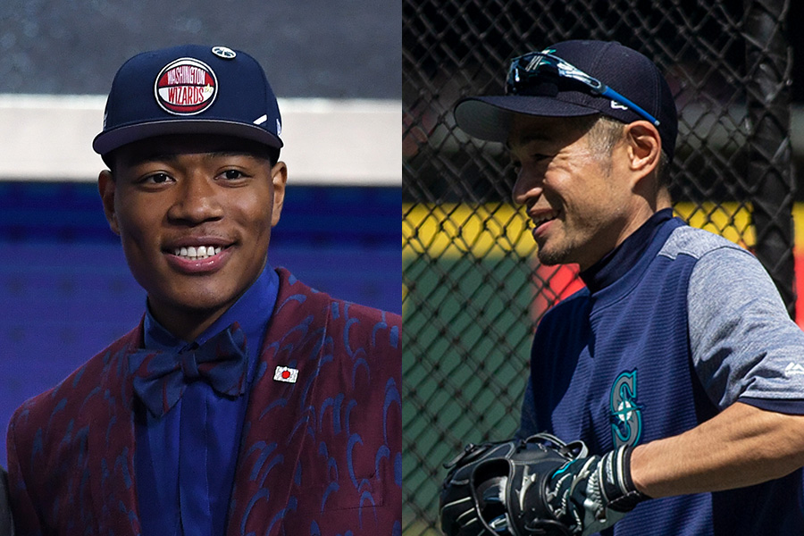 日本人史上初となるNBAドラフト1巡目指名を受けた八村塁（左）とイチロー氏【写真：Getty Images】