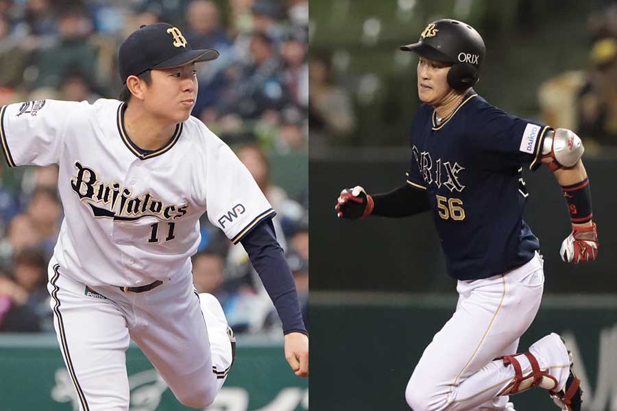 オリックスから中日へ移籍した松葉貴大（左）、武田健吾【写真：荒川祐史】