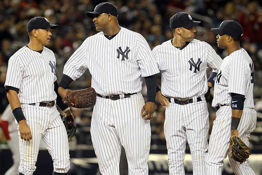 かつてヤンキースでチームメートだったAロッド、サバシア、ジーター、カノ（左から）【写真：Getty Images】