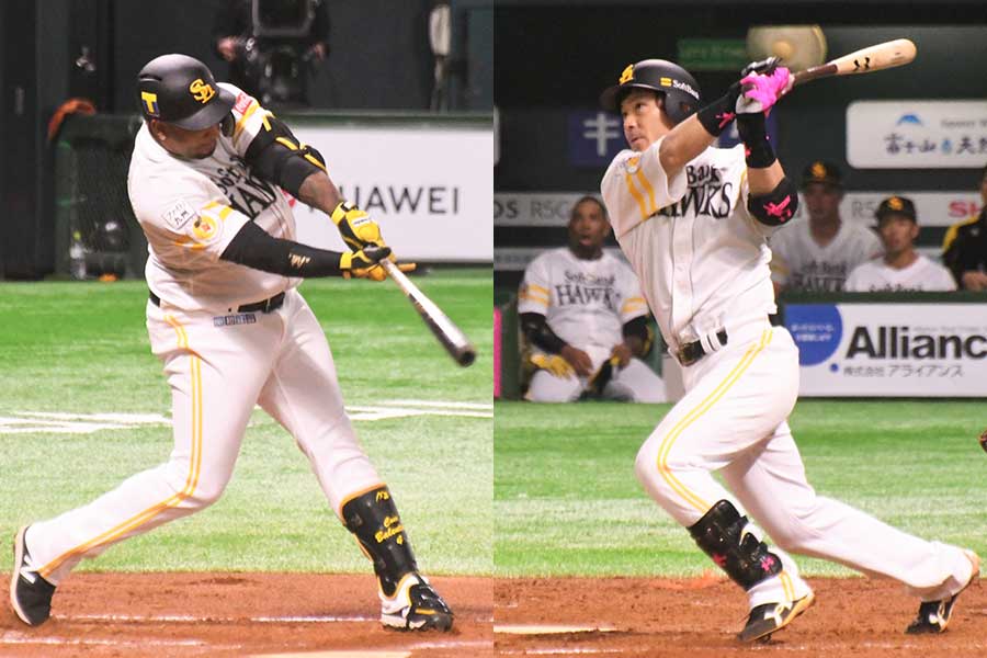 2者連続で本塁打を放ったソフトバンクのバレンティン（左）と松田宣【写真：藤浦一都】