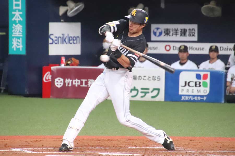 オリックスとの練習試合で勝利に貢献したソフトバンク・柳田悠岐【写真：福谷佑介】