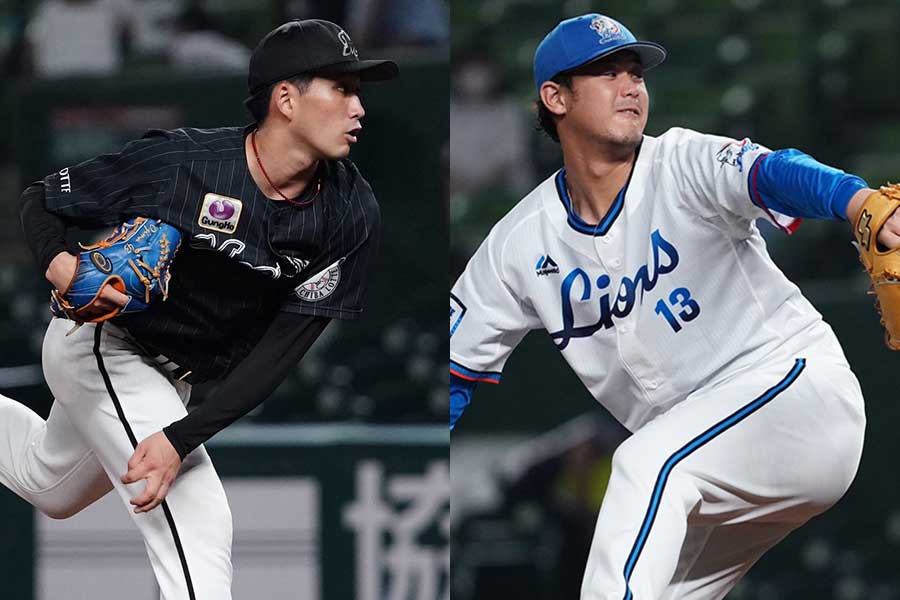 ロッテ・小島和哉（左）と西武・高橋光成【写真：荒川祐史】