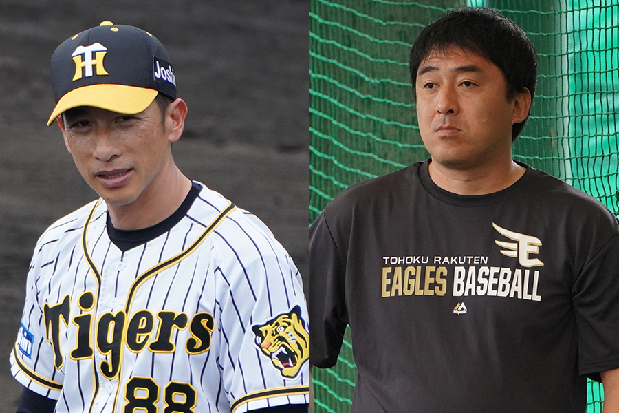 阪神・矢野燿大監督（左）と楽天・石井一久GM【写真：荒川祐史】