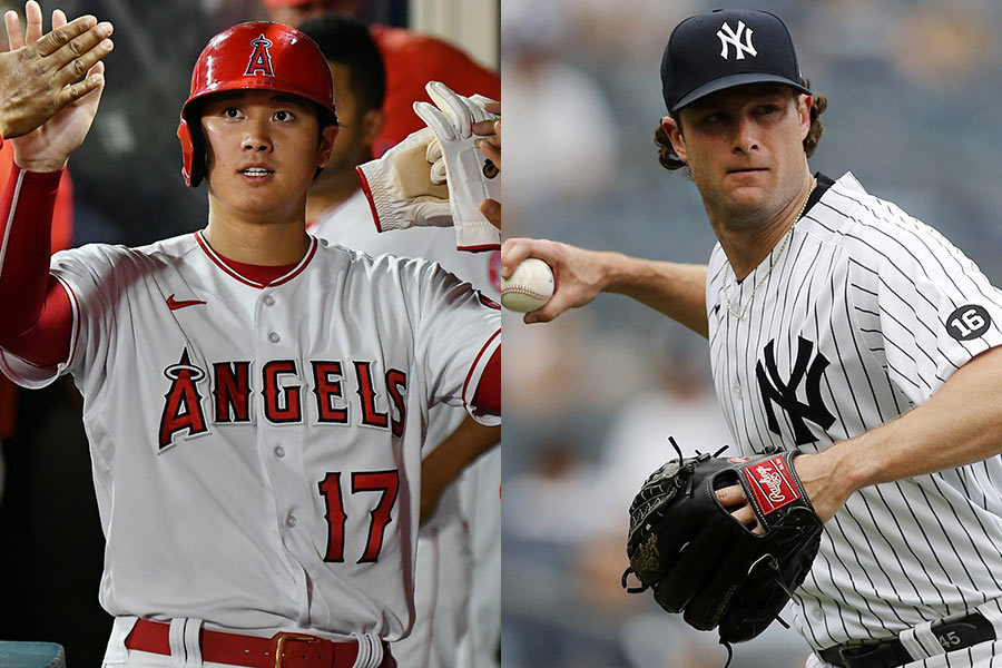 エンゼルス・大谷翔平（左）とヤンキースのゲリット・コール【写真：Getty Images】