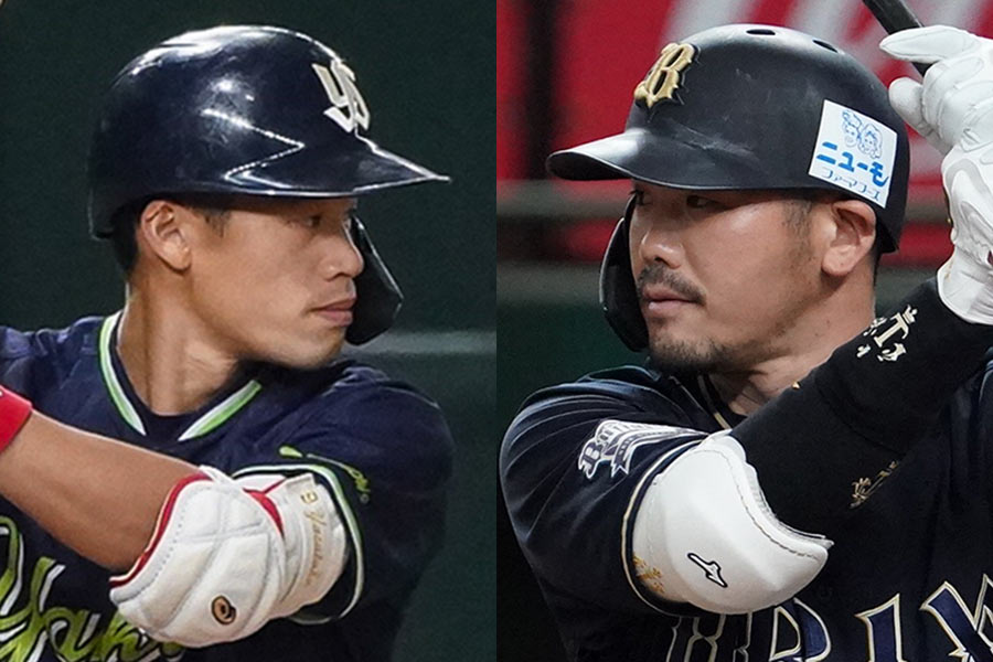 ヤクルト・塩見泰隆（左）とオリックス・T-岡田【写真：荒川祐史】