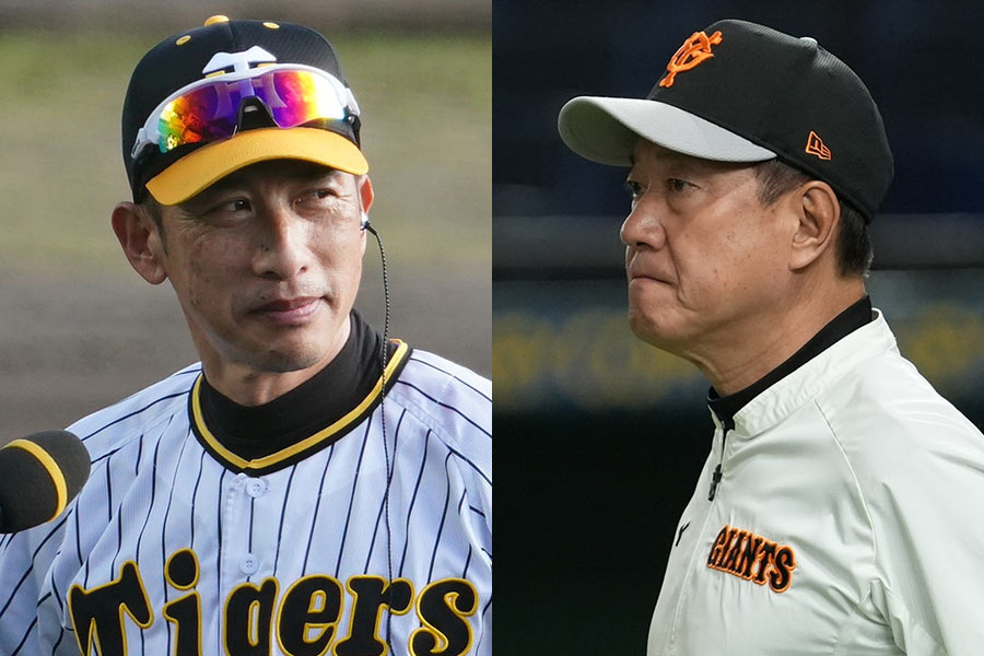 阪神・矢野燿大監督（左）と巨人・原辰徳監督【写真：荒川祐史】