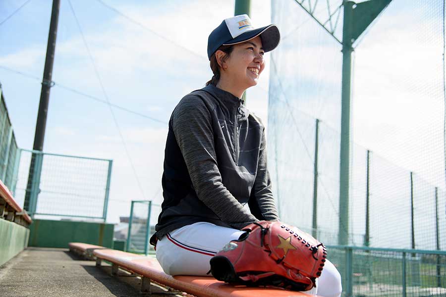 女子硬式野球「ZENKO BEAMS」で主将を務める田中露朝（あきの）【写真：原田健太】