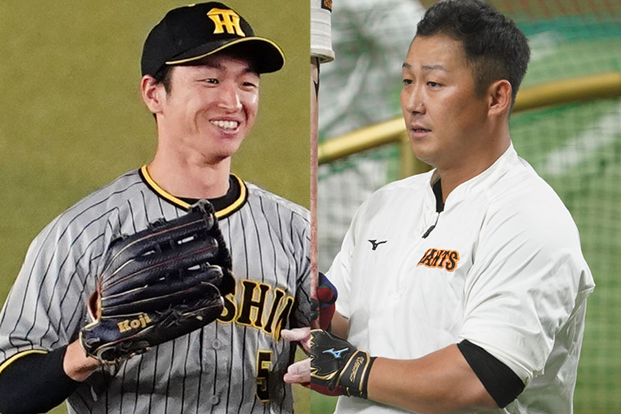 阪神・近本光司（左）、巨人・中田翔【写真：荒川祐史】