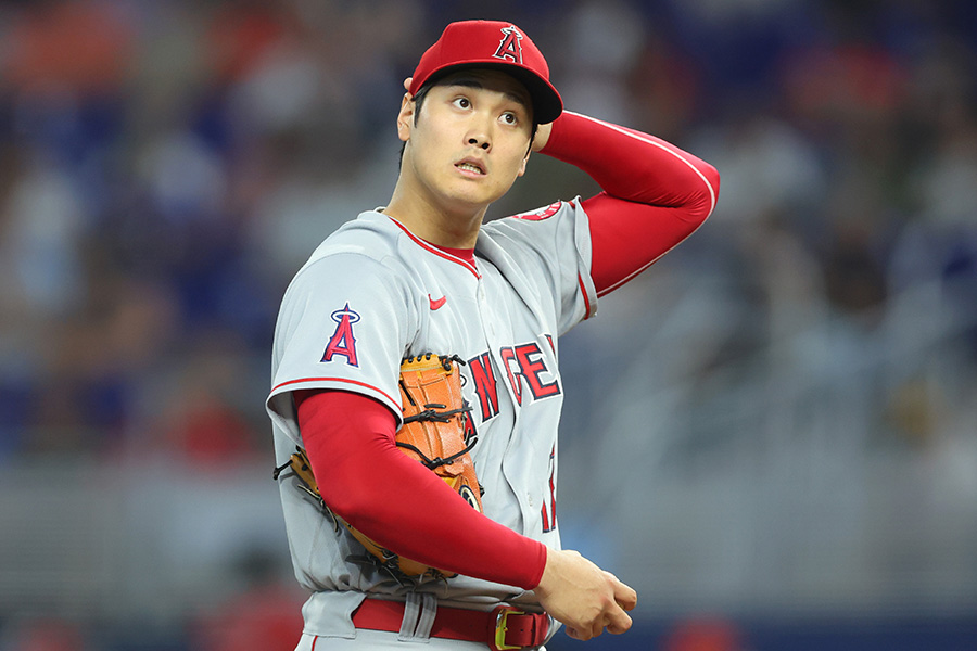 マーリンズ戦に先発しているエンゼルス・大谷翔平【写真：Getty Images】