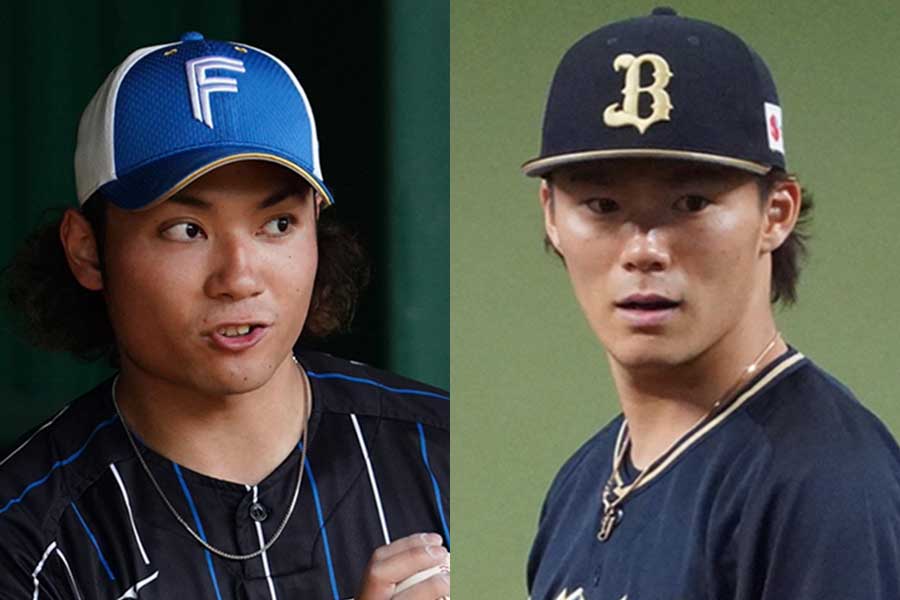 日本ハム・伊藤大海（左）とオリックス・山本由伸【写真：荒川祐史】