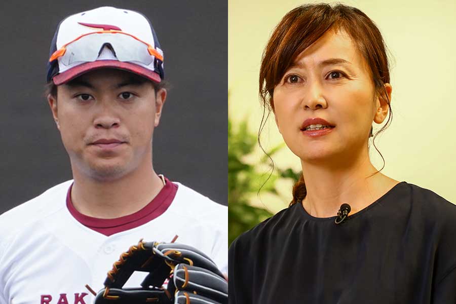 楽天・渡邊佳明（左）と横浜高野球部の元寮母・渡邊元美さん【写真：荒川祐史、伊藤賢汰】