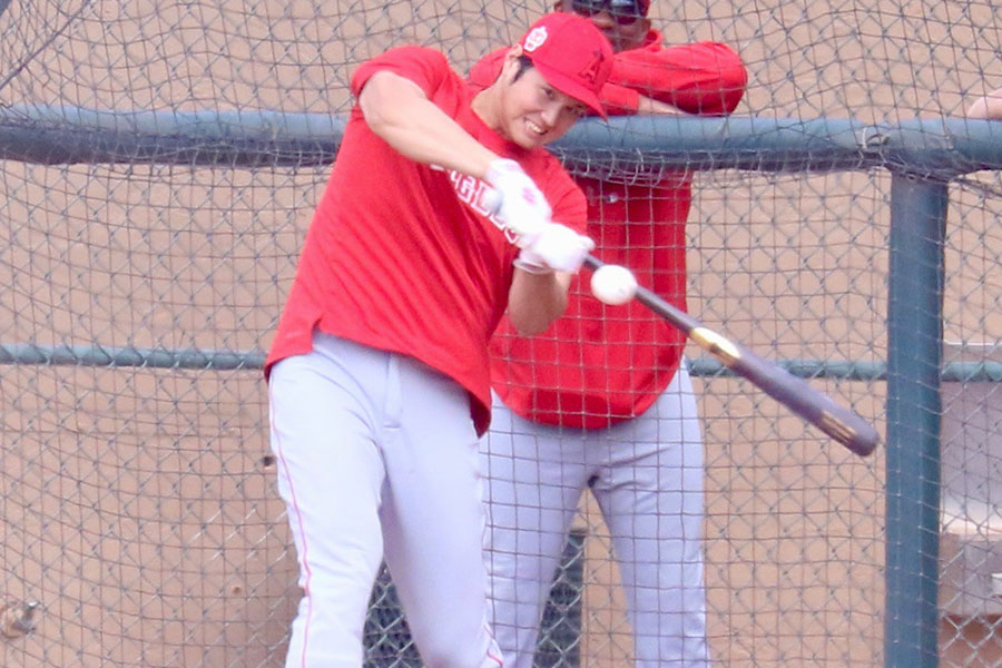 フリー打撃を行ったエンゼルス・大谷翔平【写真：小谷真弥】