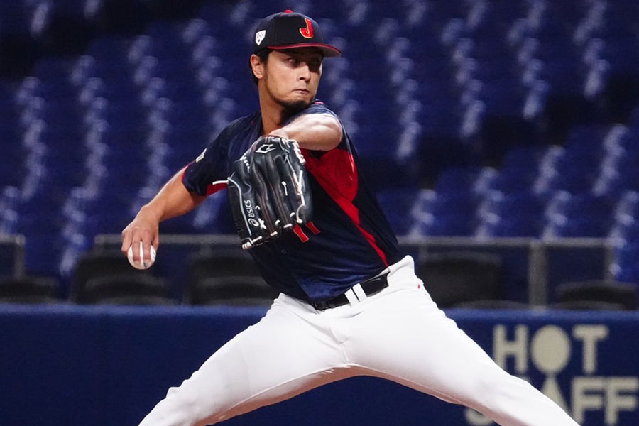 中日との合同練習に登板した侍ジャパン・ダルビッシュ有【写真：荒川祐史】