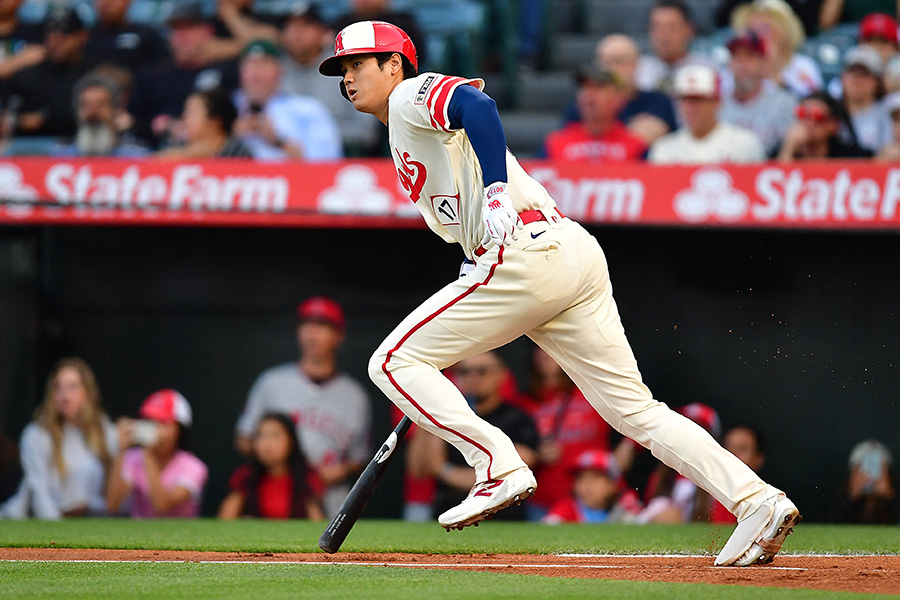 大谷翔平、藤浪晋太郎から鮮やか左前打 同学年対決で159キロ撃ち、2