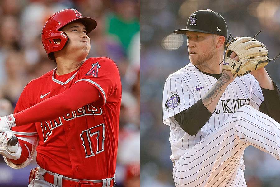 エンゼルスの大谷翔平（左）とロッキーズのカイル・フリーランド【写真：ロイター】