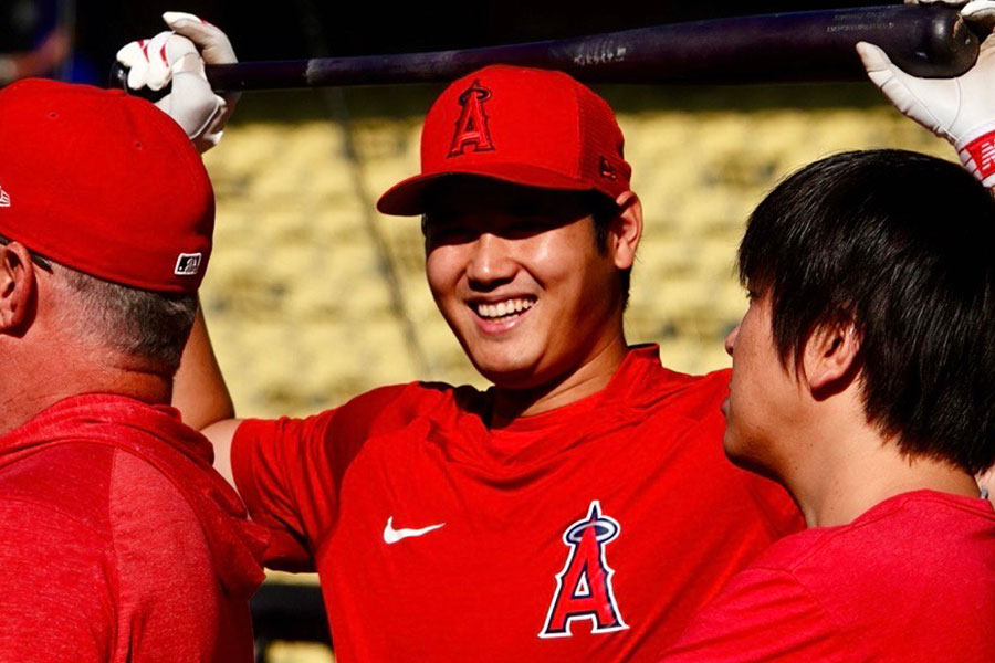 試合前のエンゼルス・大谷翔平【写真：小谷真弥】