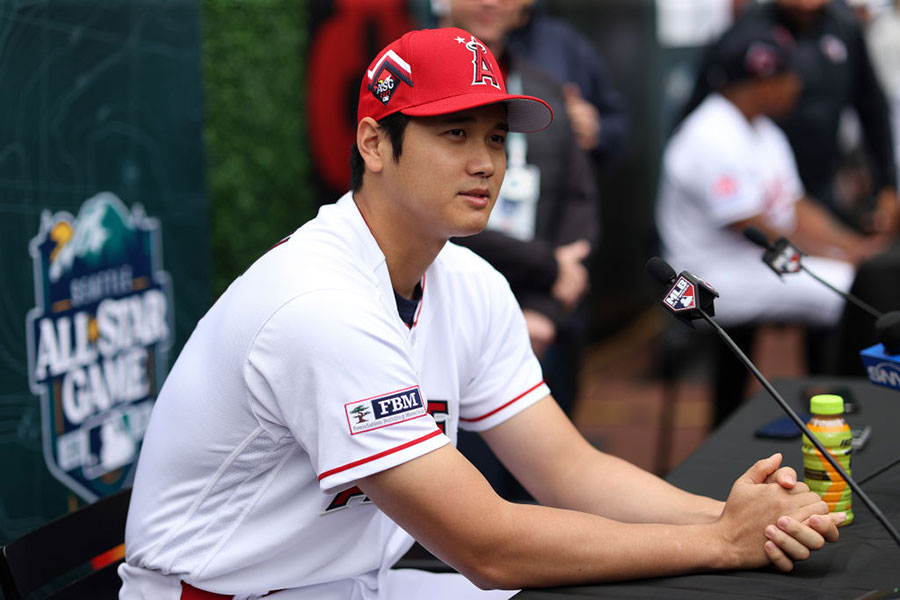 オールスター戦を前に取材に応じたエンゼルス・大谷翔平【写真：Getty Images】