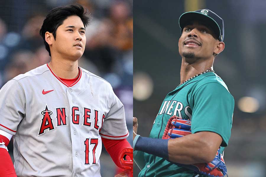 エンゼルスの大谷翔平（左）とマリナーズのフリオ・ロドリゲス【写真：ロイター】