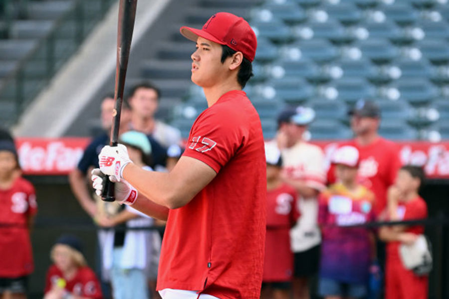 試合前にフリー打撃を行ったエンゼルス・大谷翔平【写真：Getty Images】