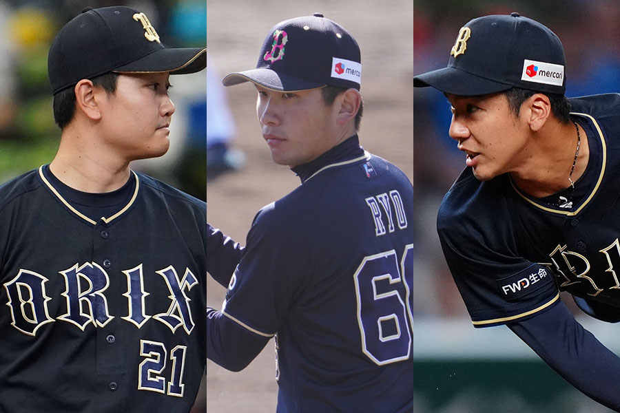 戦力外通告を受けたオリックス・竹安大知、吉田凌、小野泰己（左から）【写真：荒川祐史】