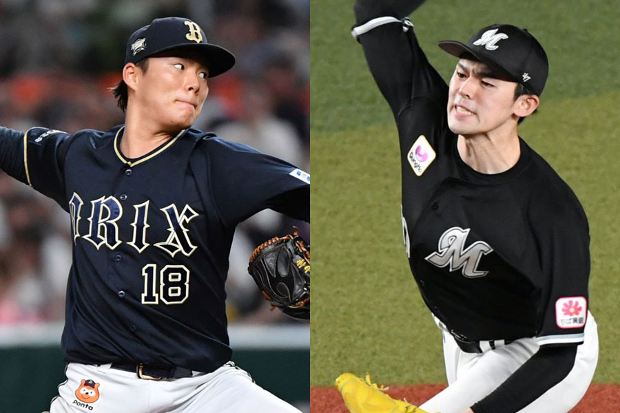 オリックス・山本由伸（左）、ロッテ・佐々木朗希【写真：小林靖】