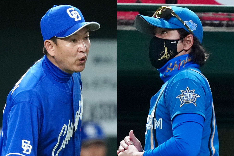 中日・立浪和義監督（左）と日本ハム・新庄剛志監督【写真：荒川祐史、矢口亨】