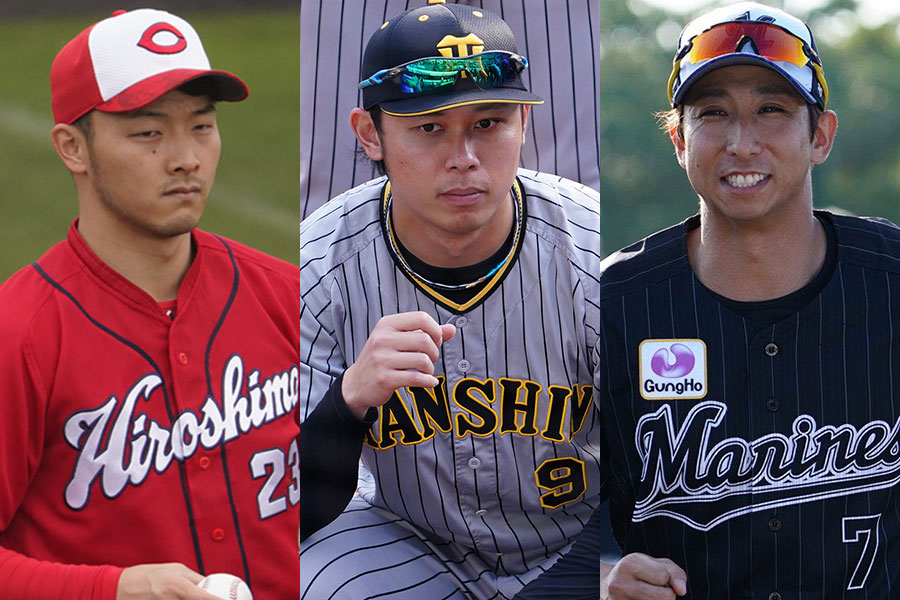 薮田和樹、高山俊、福田秀平（左から）【写真：荒川祐史】