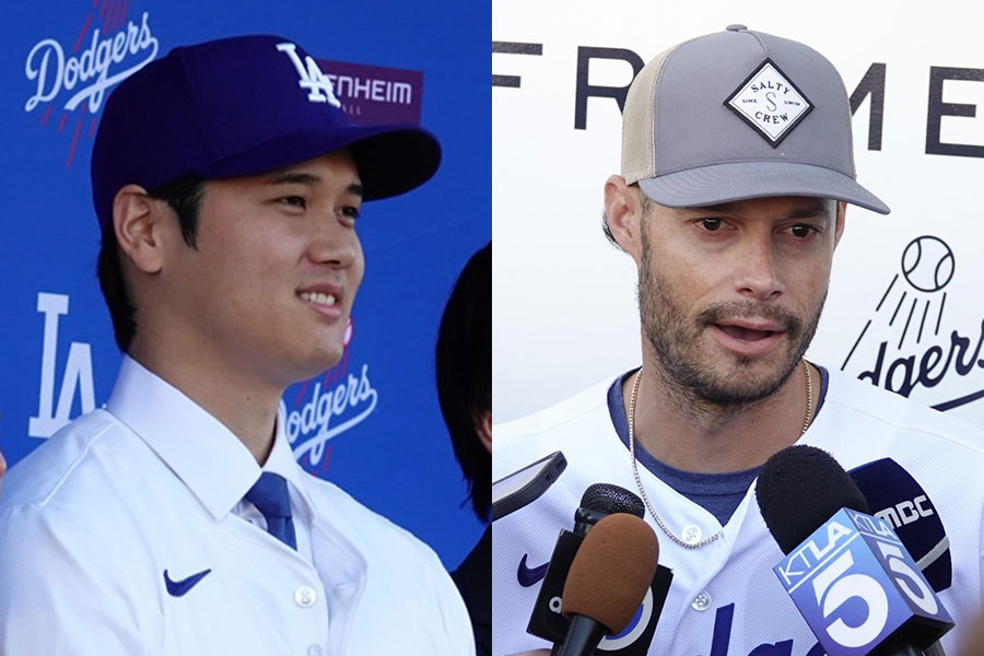 ドジャース・大谷翔平（左）とジョー・ケリー【写真：小谷真弥】