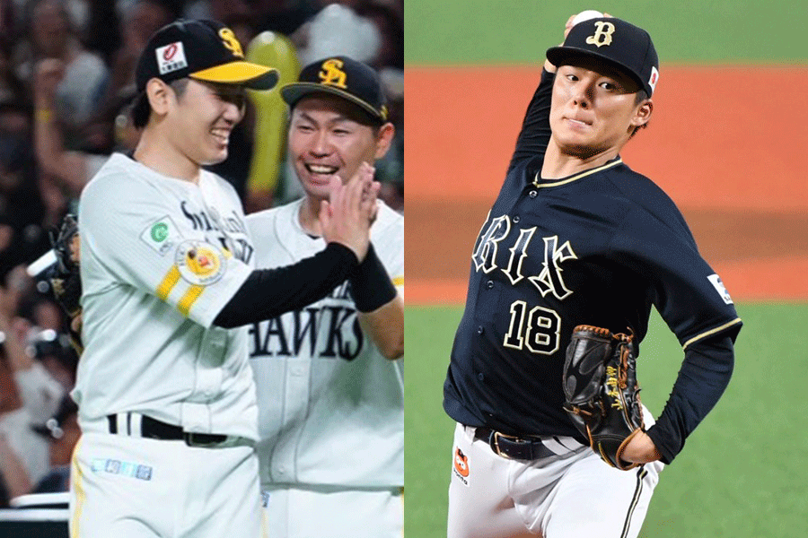 ノーヒットノーランを達成したソフトバンク・石川柊太（左）とオリックス・山本由伸【写真：荒川祐史、小林靖】