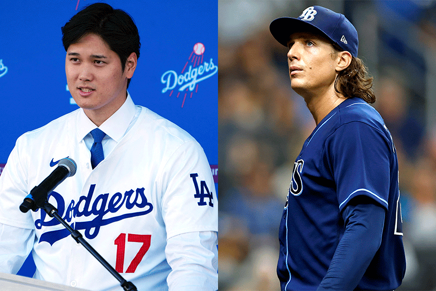 ドジャース・大谷翔平とタイラー・グラスノー（写真はレイズ在籍時）【写真：ロイター、Getty Images】