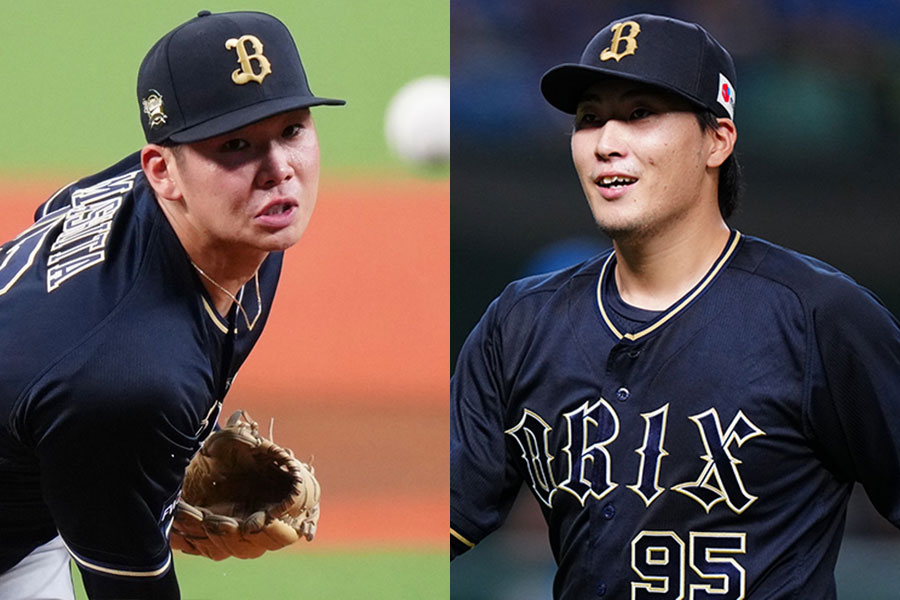 オリックス・山下舜平大（左）と東晃平【写真：矢口亨】