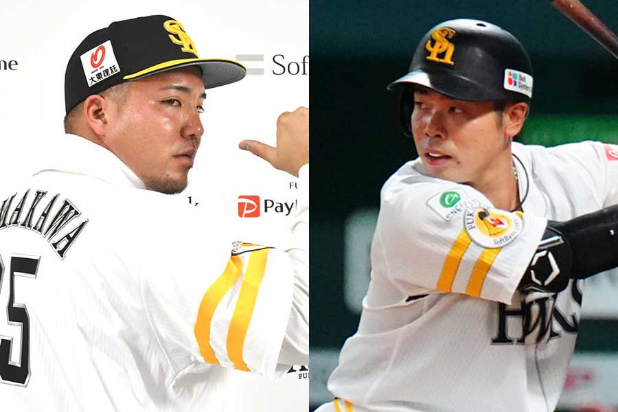 ソフトバンク・山川穂高（左）と近藤健介【写真：藤浦一都、荒川祐史】