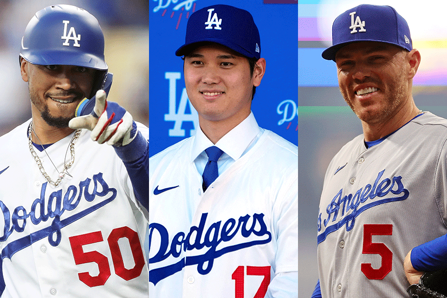 ドジャースのムーキー・ベッツ、大谷翔平、フレディ・フリーマン(左から)【写真:Getty Images、ロイター】