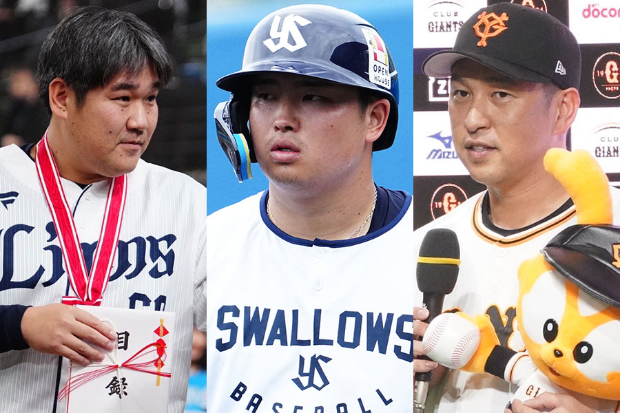 西武・中村剛也、ヤクルト・村上宗隆、中日・中島宏之（写真は巨人在籍時）（左から）【写真：荒川祐史】