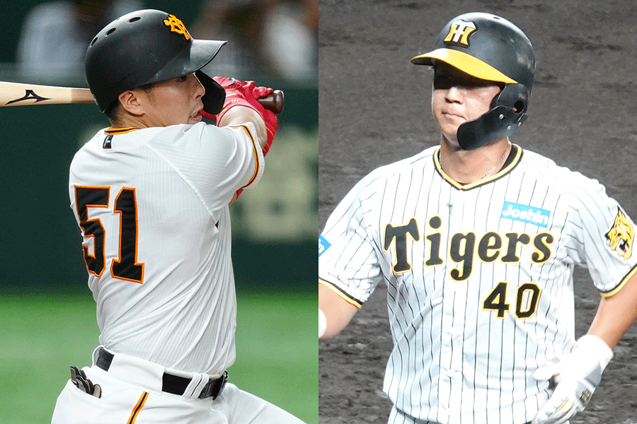 巨人・浅野翔吾（左）と阪神・井坪陽生【写真：矢口亨、橋本健吾】