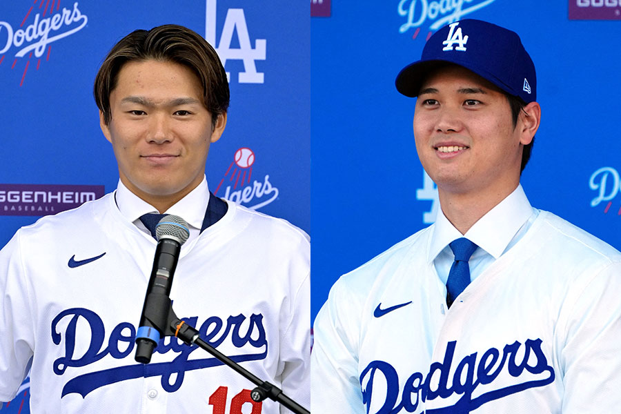 ドジャース・山本由伸（左）と大谷翔平【写真：ロイター】