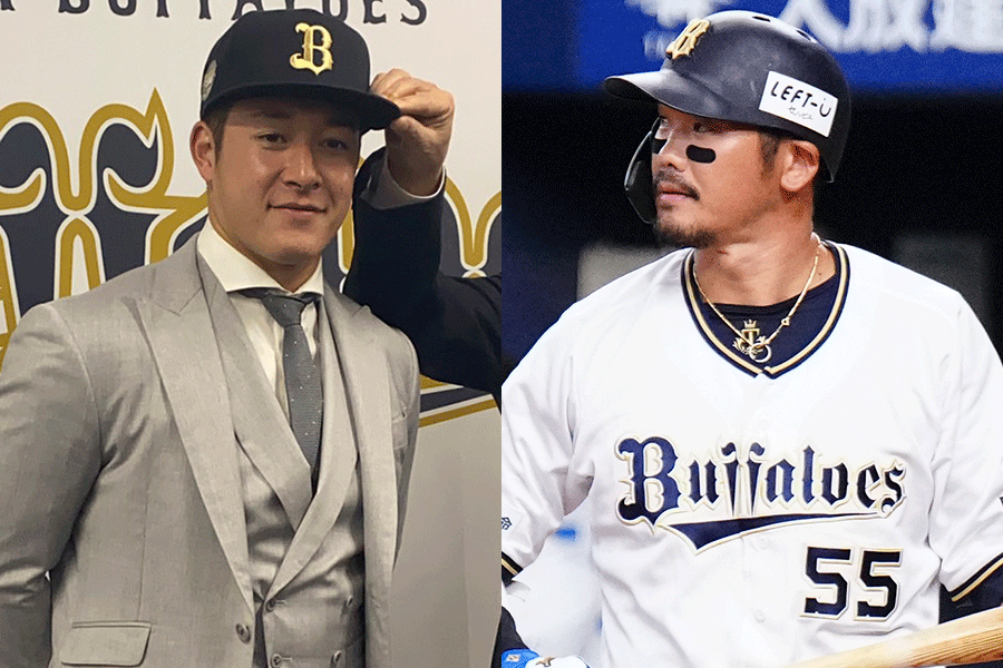 オリックス・吉田輝星（左）とT-岡田【写真：真柴健、荒川祐史】