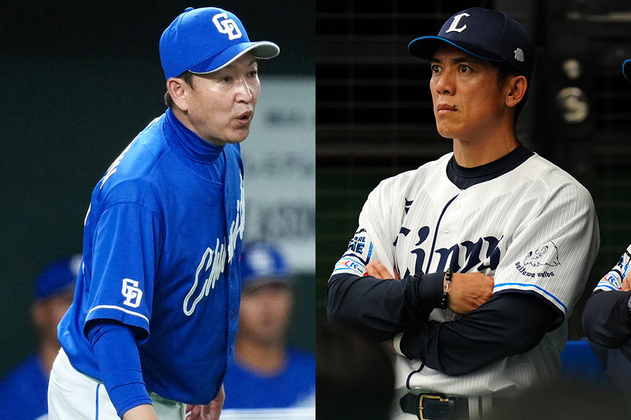 中日・立浪和義監督（左）と西武・松井稼頭央監督【写真：矢口亨】