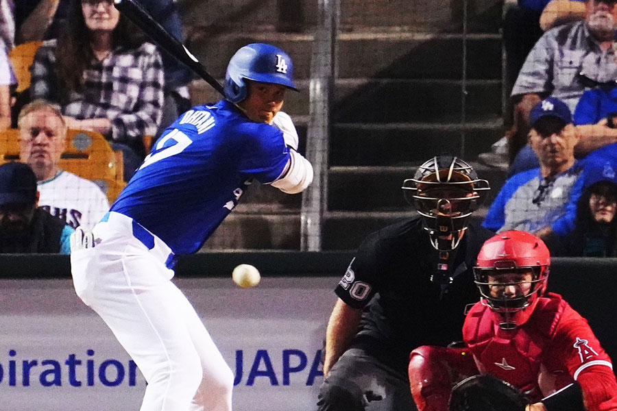 エンゼルス戦に出場したドジャース・大谷翔平【写真：荒川祐史】