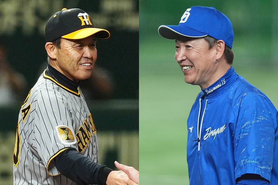 阪神・岡田彰布監督（左）と中日・立浪和義監督【写真：小林靖】