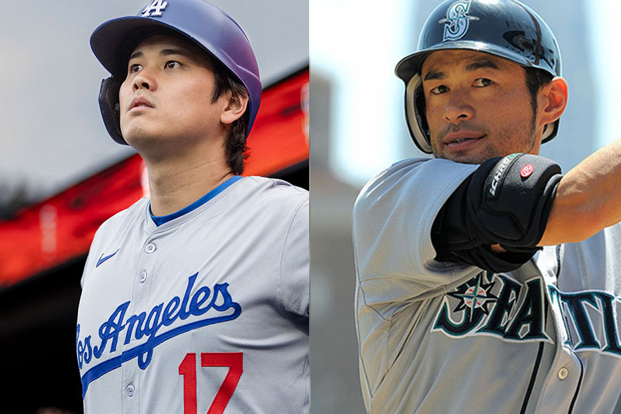 ドジャース・大谷翔平（左）とマリナーズ時代のイチロー氏【写真：Getty Images】