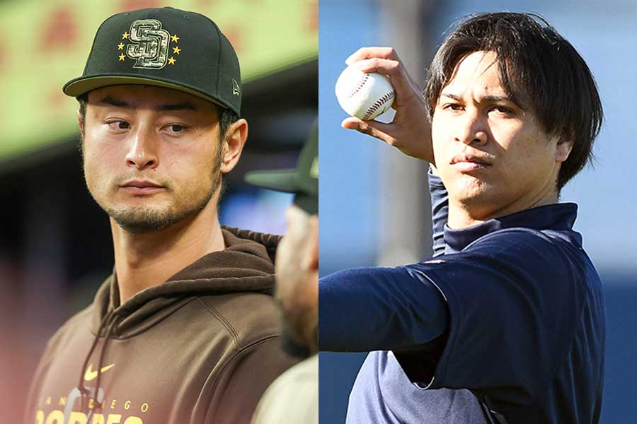 パドレス・ダルビッシュ有（左）とオリックス・宇田川優希【写真：ロイター、北野正樹】