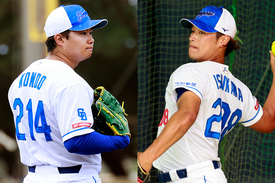 中日・近藤廉（左）と石川翔【写真：小池義弘】