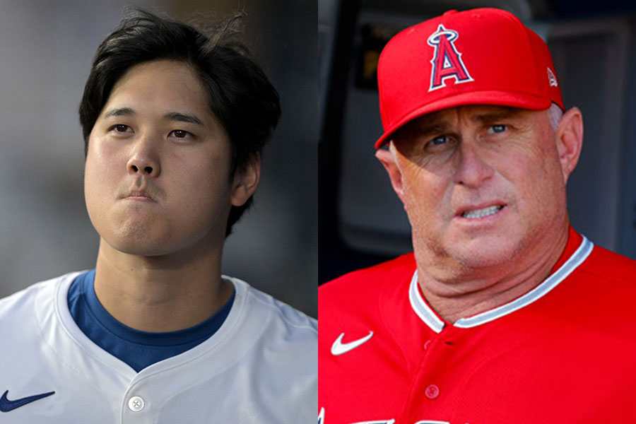 ドジャース・大谷翔平（左）と元エンゼルス監督のフィル・ネビン氏【写真：ロイター、Getty Images】