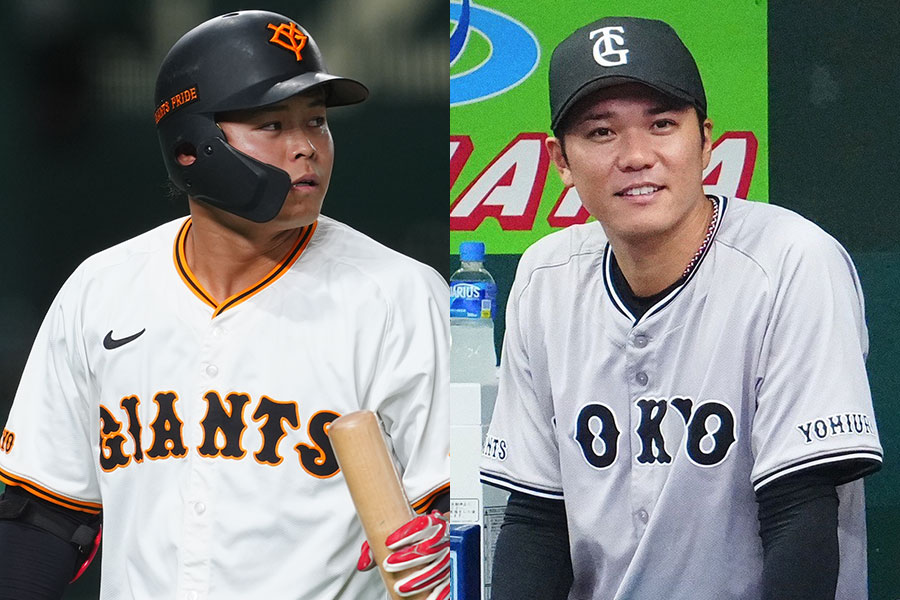 巨人・中山礼都（左）と坂本勇人【写真：イワモトアキト、荒川祐史】